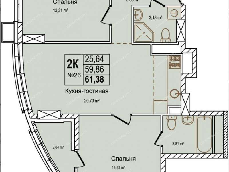 двухкомнатная квартира в новостройке на улице Красных Зорь