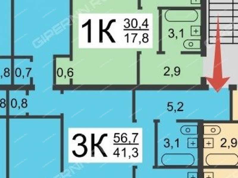 трёхкомнатная квартира на проспекте Героев дом 38