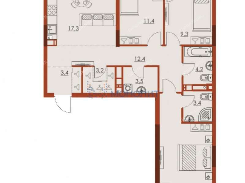четырёхкомнатная квартира на улице Октябрьской Революции