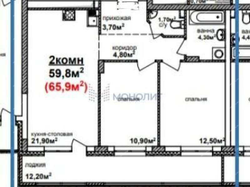 двухкомнатная квартира на улице Александра Хохлова дом 7