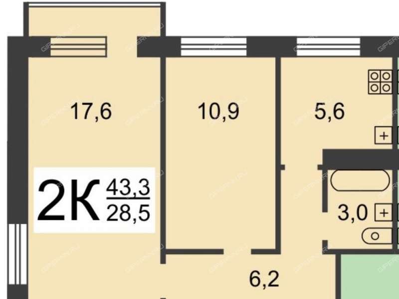 двухкомнатная квартира на улице Лоскутова дом 23
