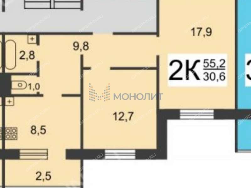 двухкомнатная квартира на Казанском шоссе дом 4 к1