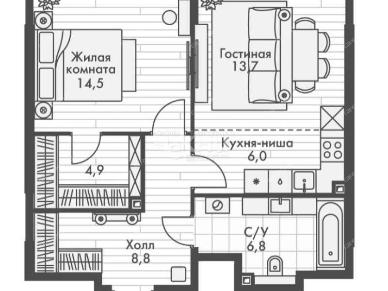 двухкомнатная квартира в новостройке на Черниговской улице