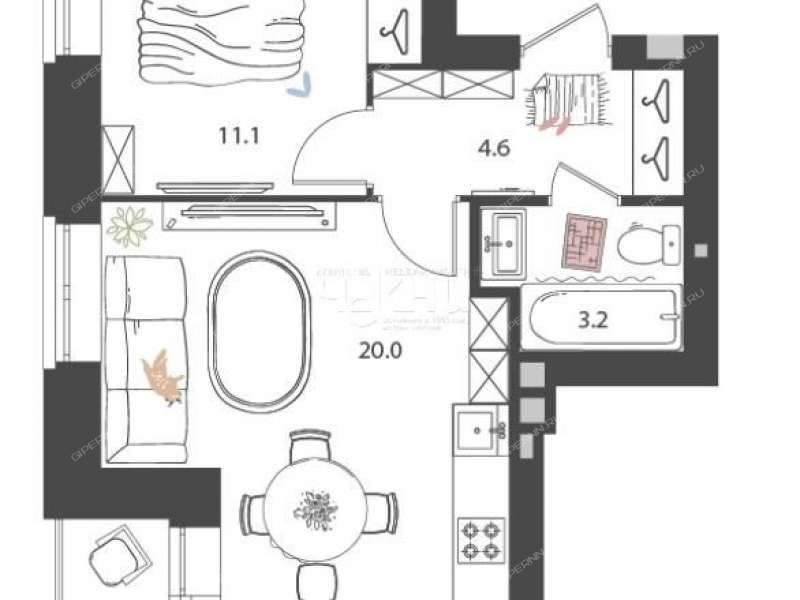 однокомнатная квартира в новостройке на улице Развития посёлок Культура